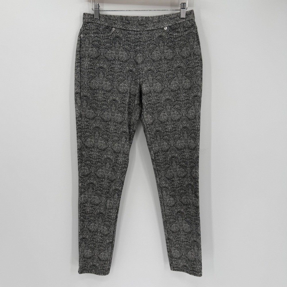 Michael Michael Kors Paisley Jacquard Stretch Pants Slim Fit Black Ivory Medium